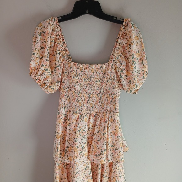 Entro Women's Size Small Tiered Maxi Dress Floral Stretch Puff Sleeve Lined Long - Picture 2 of 15